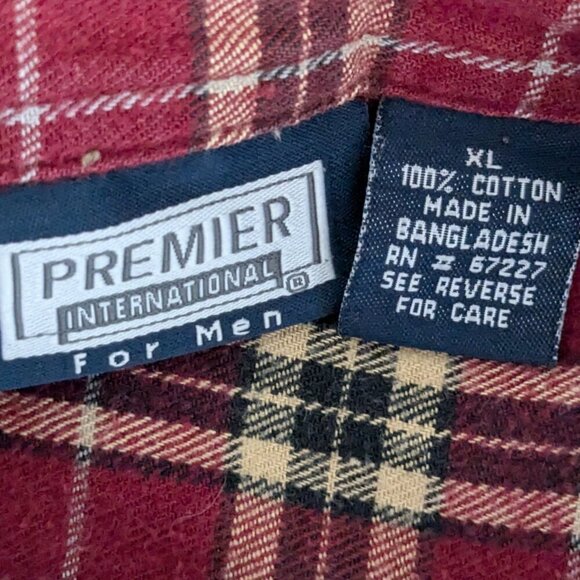 PREMIER INTERNATIONAL Red Plaid Long Sleeve Flannel Button Work Shirt; Size XL - Picture 3 of 4